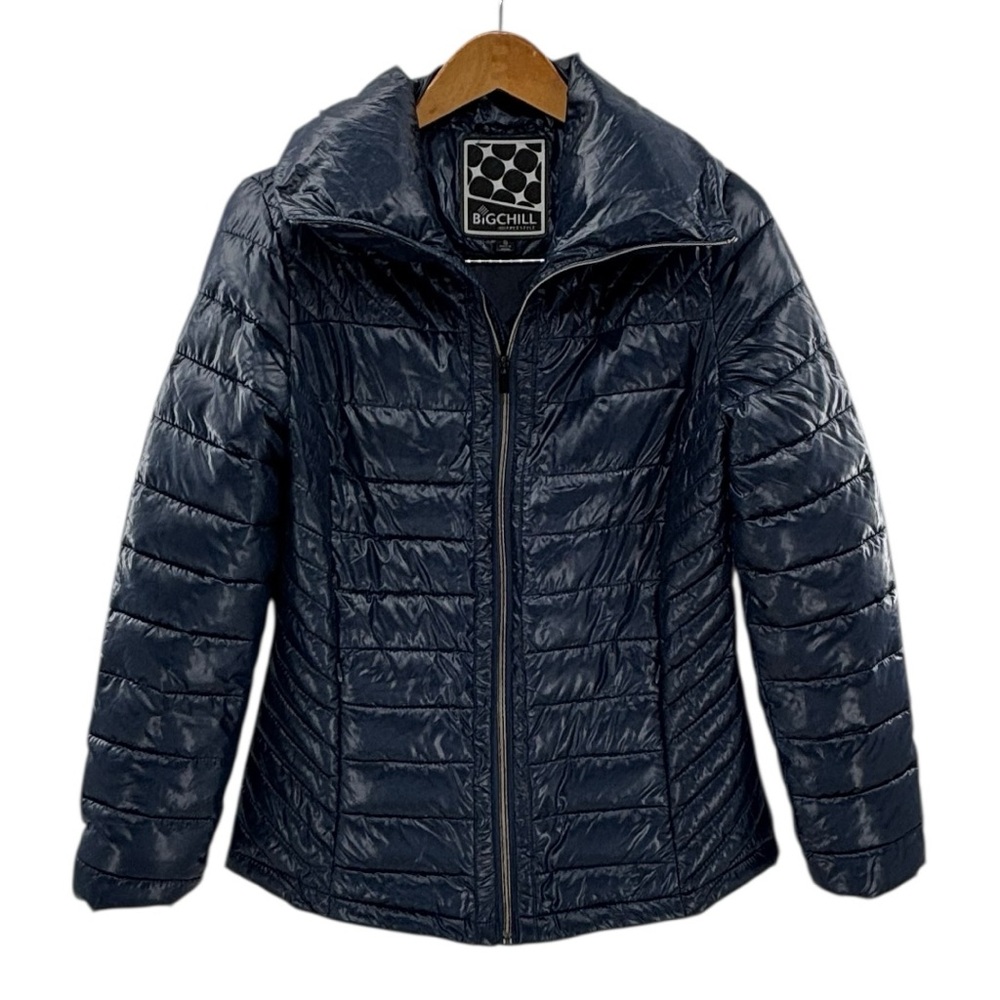 New Big Chill Freestyle Navy Blue Quilted Puffer Jacket Zip Pockets Size S